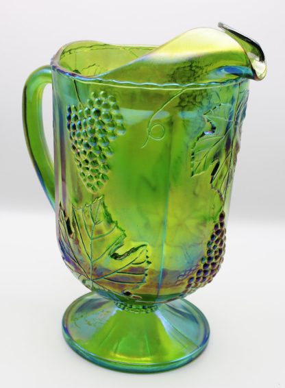 Carnival glass iridescent green pitcher