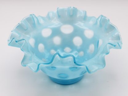 fenton blue opalescent coin dot bowl