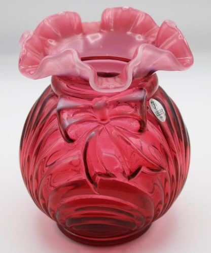 fenton country cranberry caprice bow drape embossed vase